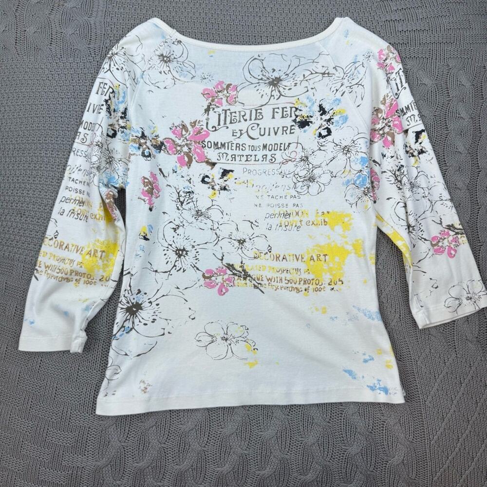 Pierre Cardin Y2K Vintage Floral French Theme 3/4 Sleeve Top ~ Medium - Picture 6 of 11